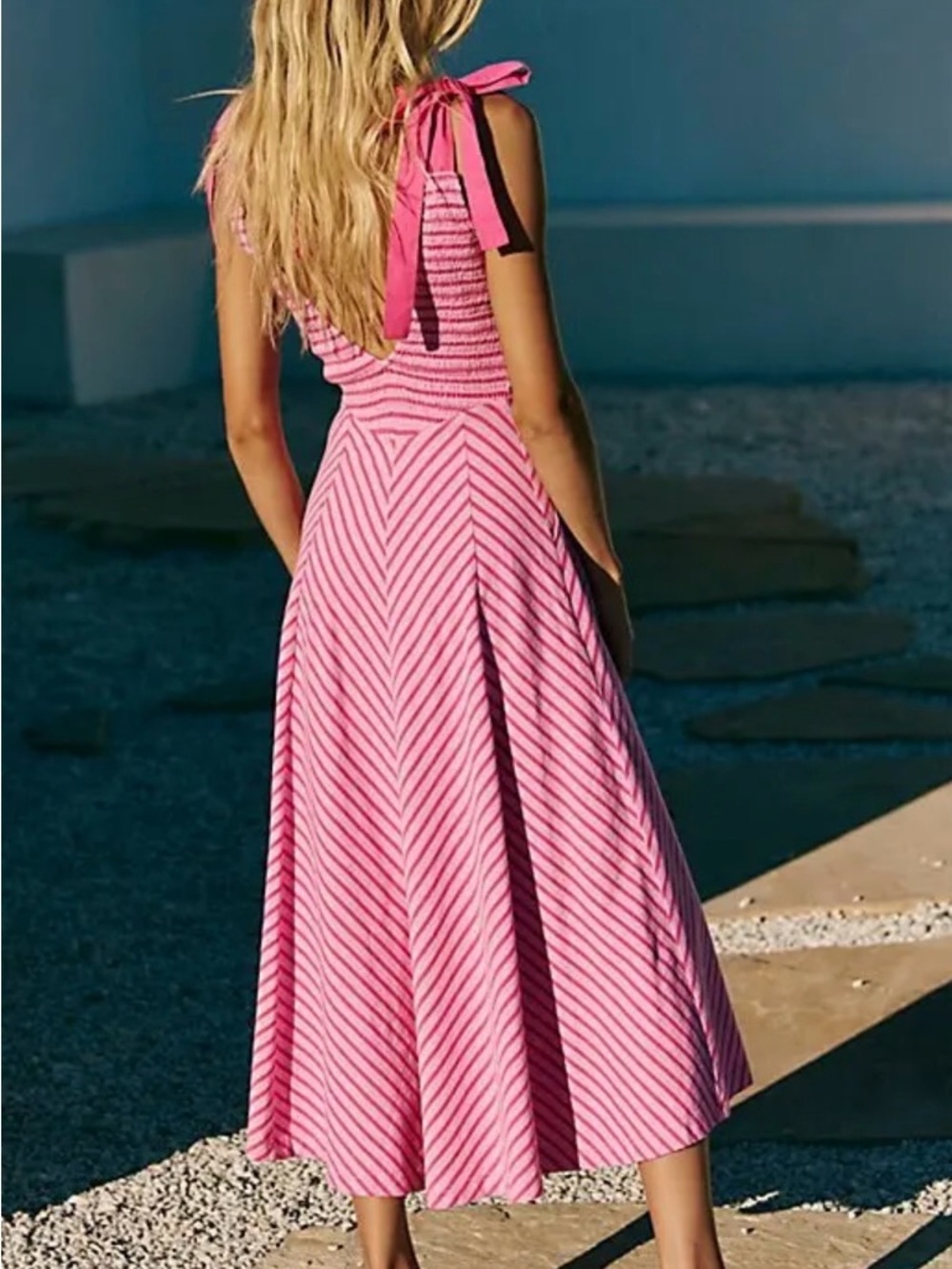 Free People Pink Cecelia Striped Tie-Shoulder Midi Dress - Picture 3 of 8